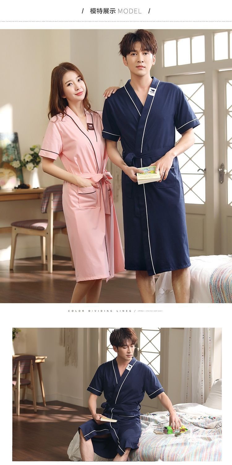 Халат для сна летний длинный сексуальный хлопковый для женщин и мужчин 100% хлопок больших размеров тонкий для пар оптом