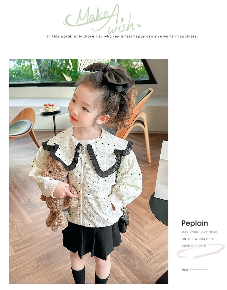 Детская куртка с воротником и узором в горошек оптом из Китая