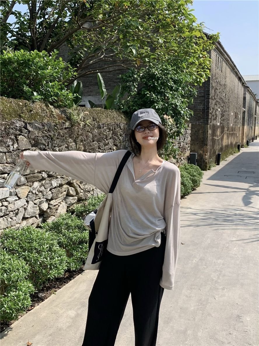 Летняя женская футболка с длинным рукавом и V-образным вырезом оптом