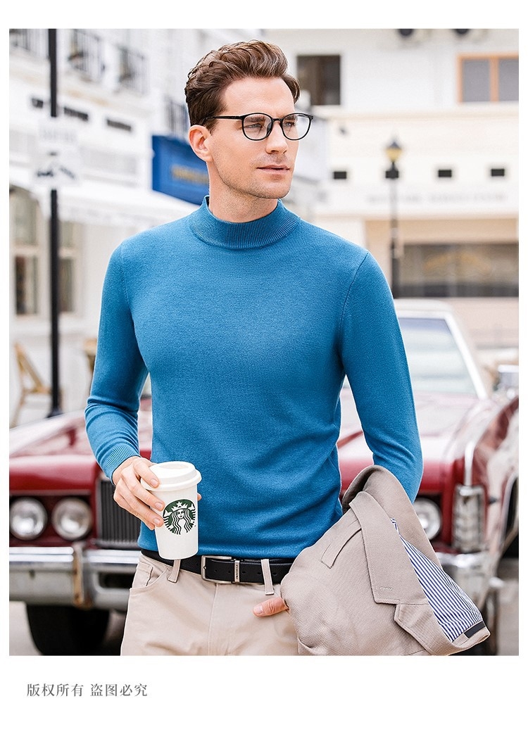 Мужской свитер из 100% шерсти с полувысоким воротником оптом из Китая