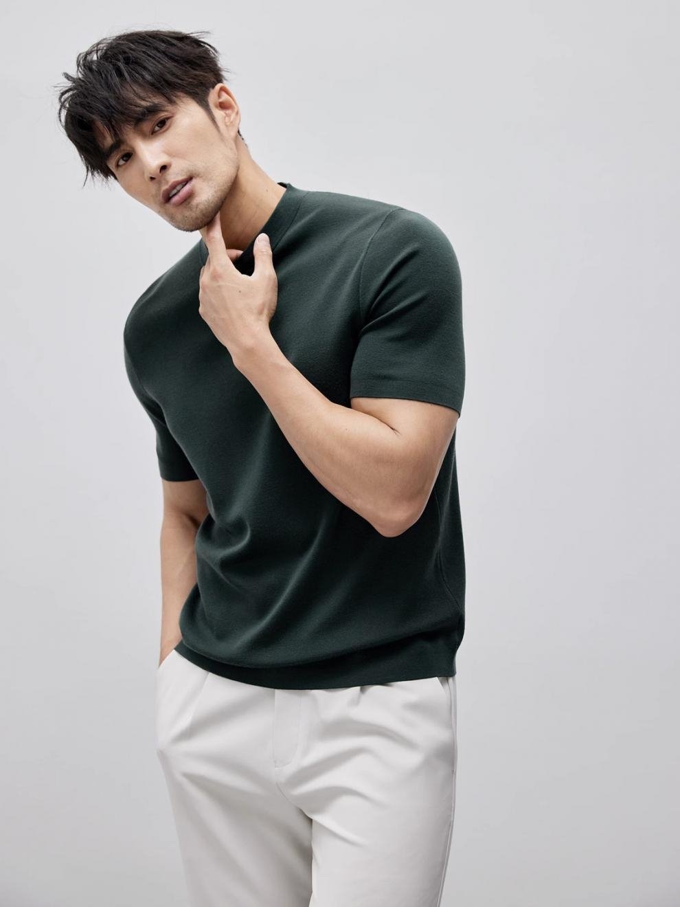 Мужская вязаная футболка с круглым воротом оптом