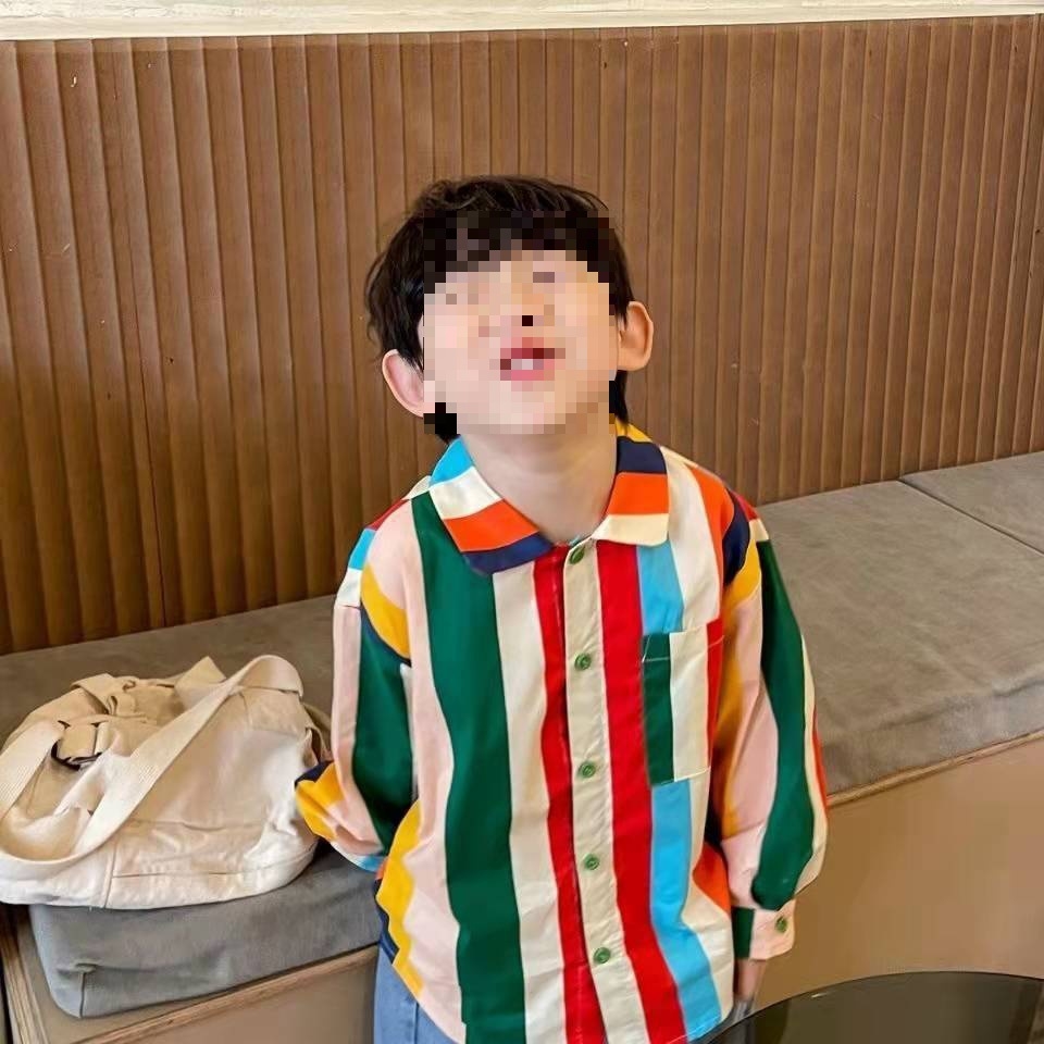 Детская хлопковая рубашка с полосками и радужными принтами оптом из Китая