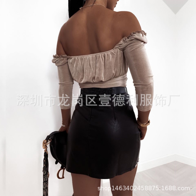 Женская кожаная юбка с разрезом и бисером оптом из Китая