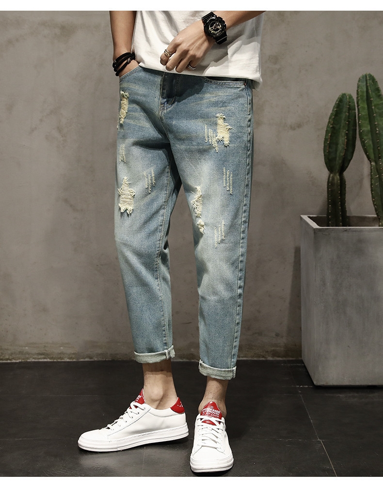 Летние джинсы с дырками и манжетами оптом из Китая