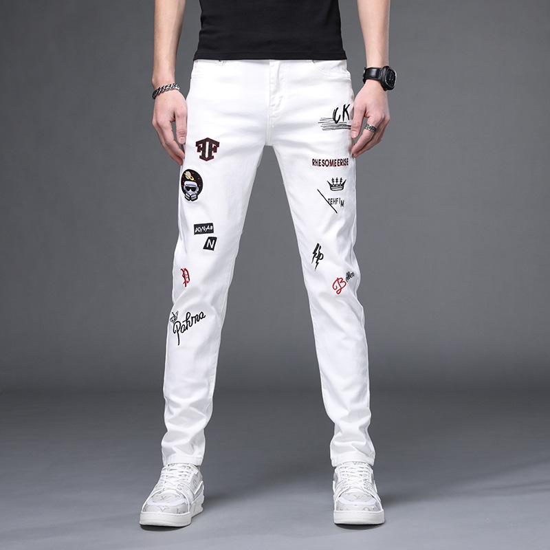 Мужские джинсы суженные белые оптом из Китая