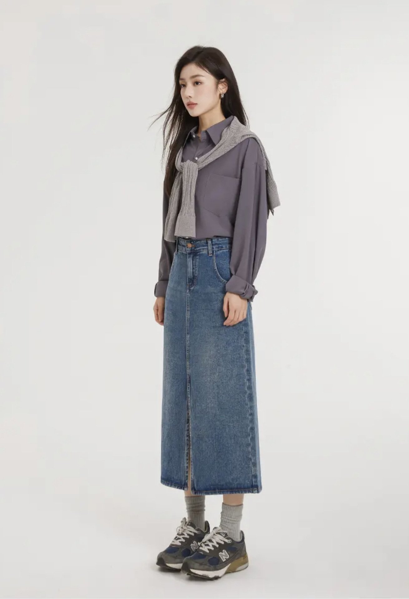 Джинсовая юбка с высокой талией и разрезом в стиле ретро оптом из Китая