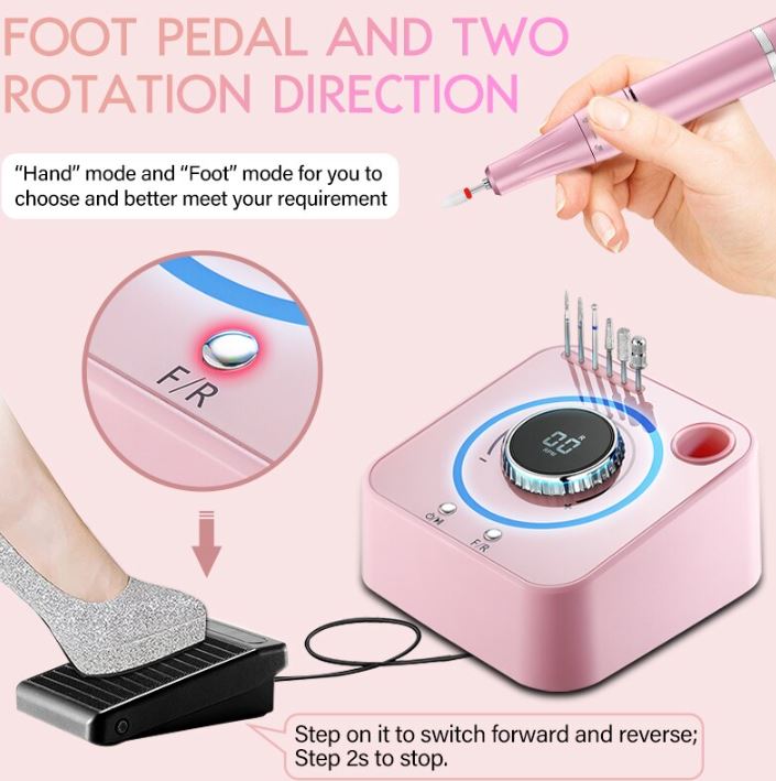 Электрическая полировальная машинка для ногтей - GO-AM-37/pink/ К18/ В22.5 детальное фото