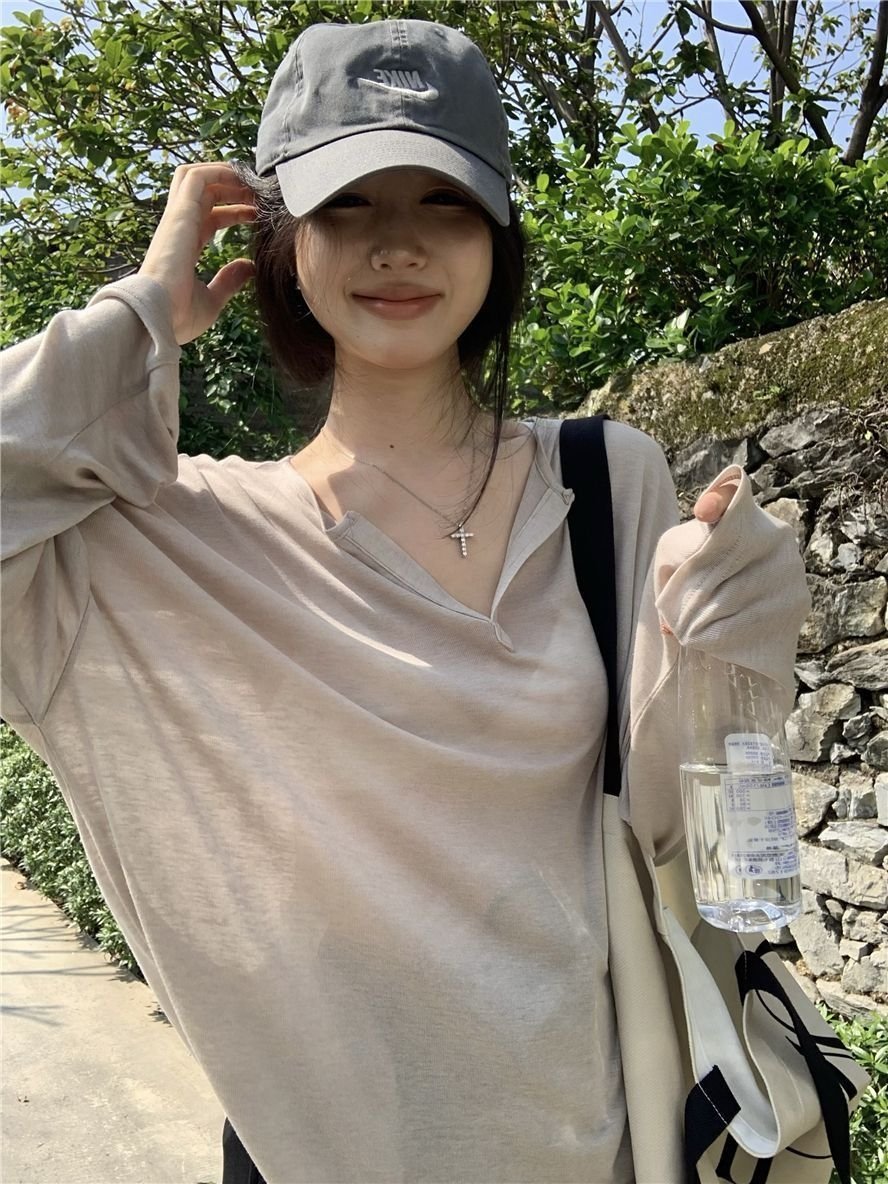 Летняя женская футболка с длинным рукавом и V-образным вырезом оптом