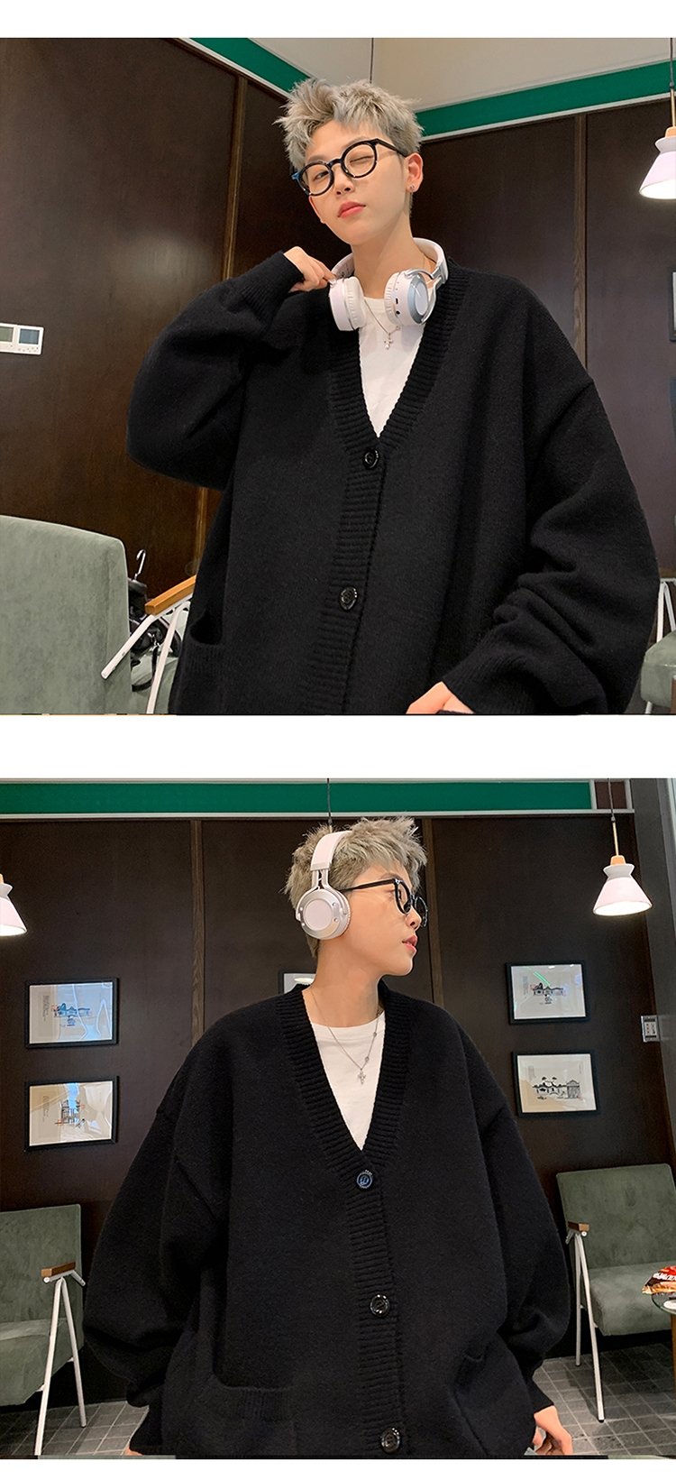 Мужской свитер V-образный вырез осенне-зимний японский ретро-ленивый вязаный свитер в стиле хип-хоп свободный наружный свитер оптом