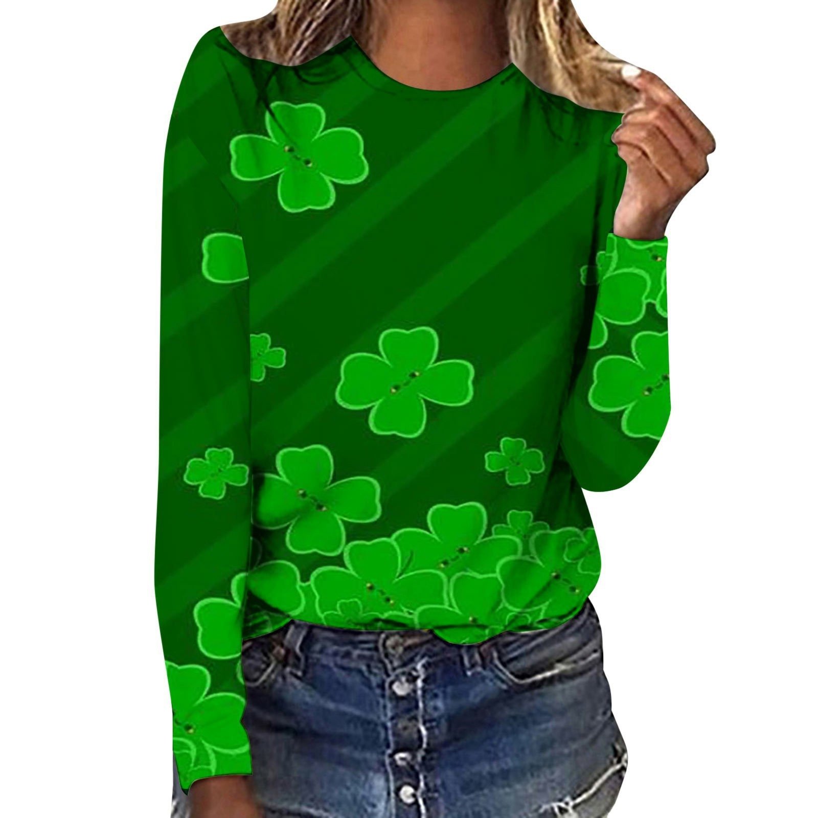 Женская футболка с длинным рукавом 3D-печать трехлистников оптом из Китая