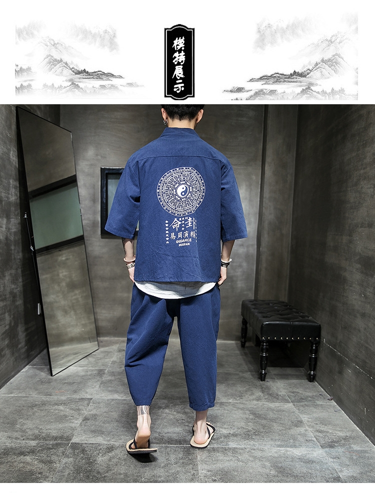 Китайский стиль льняной летний костюм для мужчин оптом из Китая