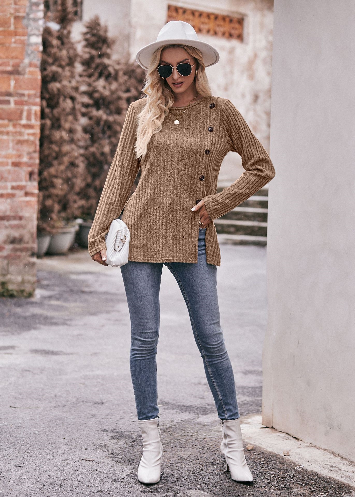 Женская футболка с круглым вырезом и пуговицами оптом из Китая