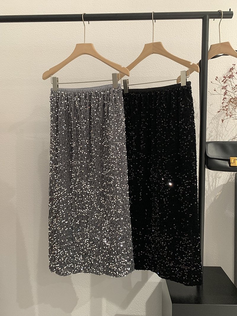 Высокая юбка с блестками из бархата оптом из Китая