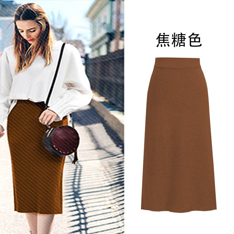 Шерстяная юбка с разрезом на осень и зиму оптом из Китая