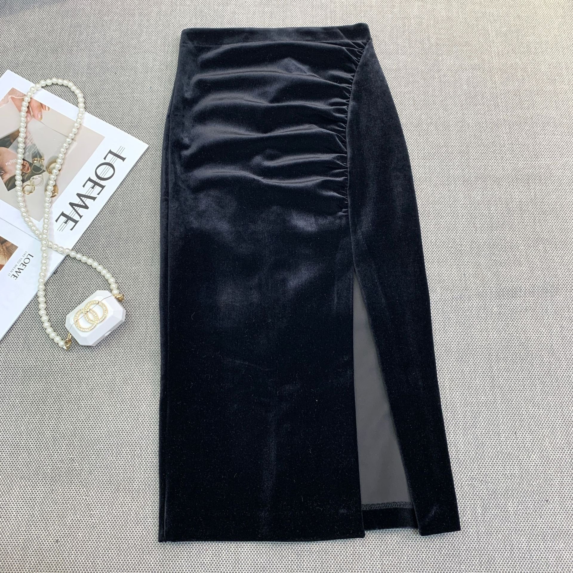 Винтажная бархатная юбка с разрезом оптом из Китая