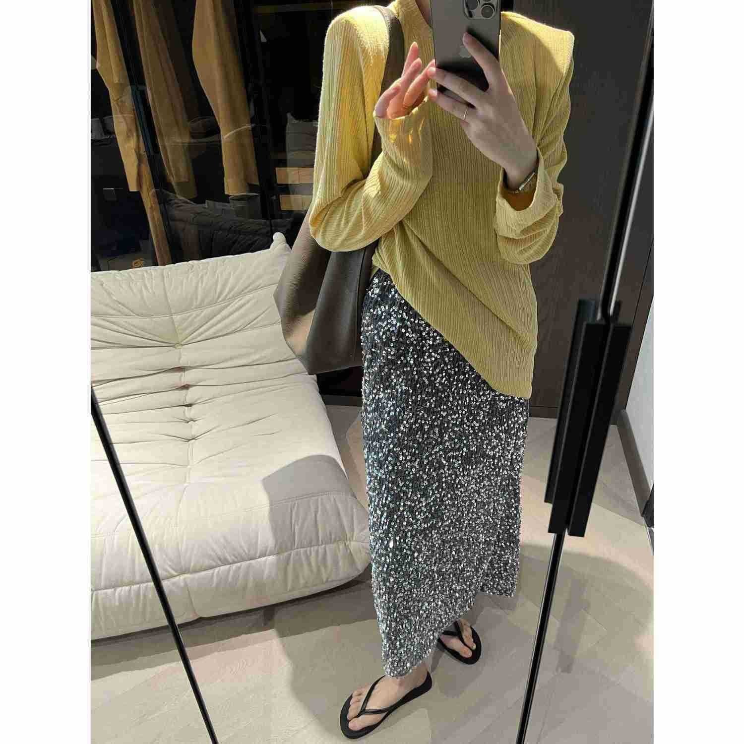 Юбка-миди с высокой талией и блестками оптом из Китая