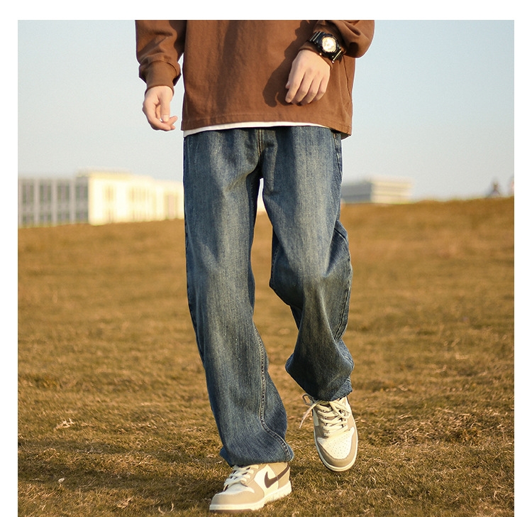 Джинсы мужские винтажные прямые длинные черного цвета оптом из Китая
