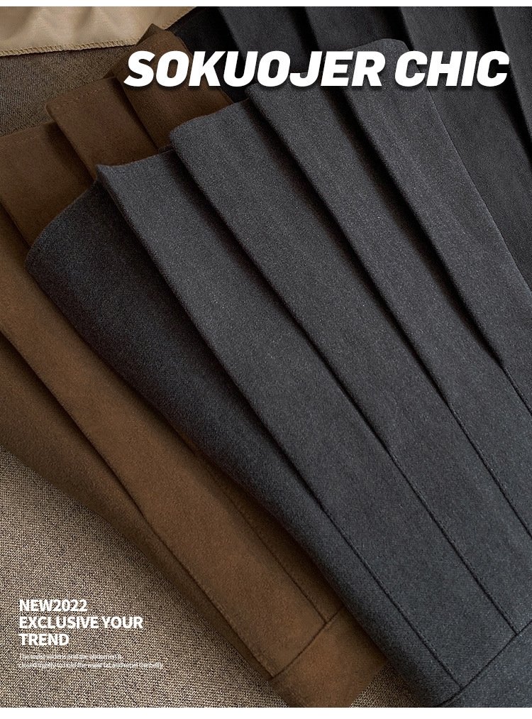 Женская юбка-плиссировка осенне-зимняя новинка из плотной шерсти с высокой посадкой, черного цвета, подчеркивающая стройность, большой размер A-силуэт оптом из Китая