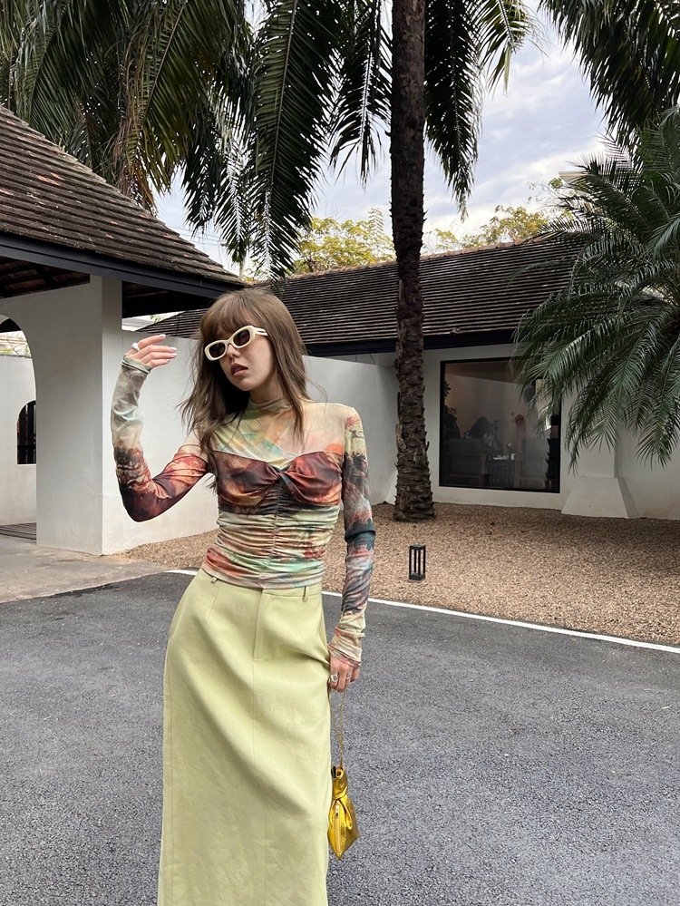 Женская футболка с длинным рукавом и уникальным дизайном оптом из Китая