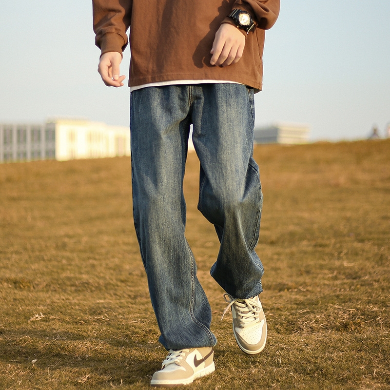 Джинсы мужские винтажные прямые длинные черного цвета оптом из Китая