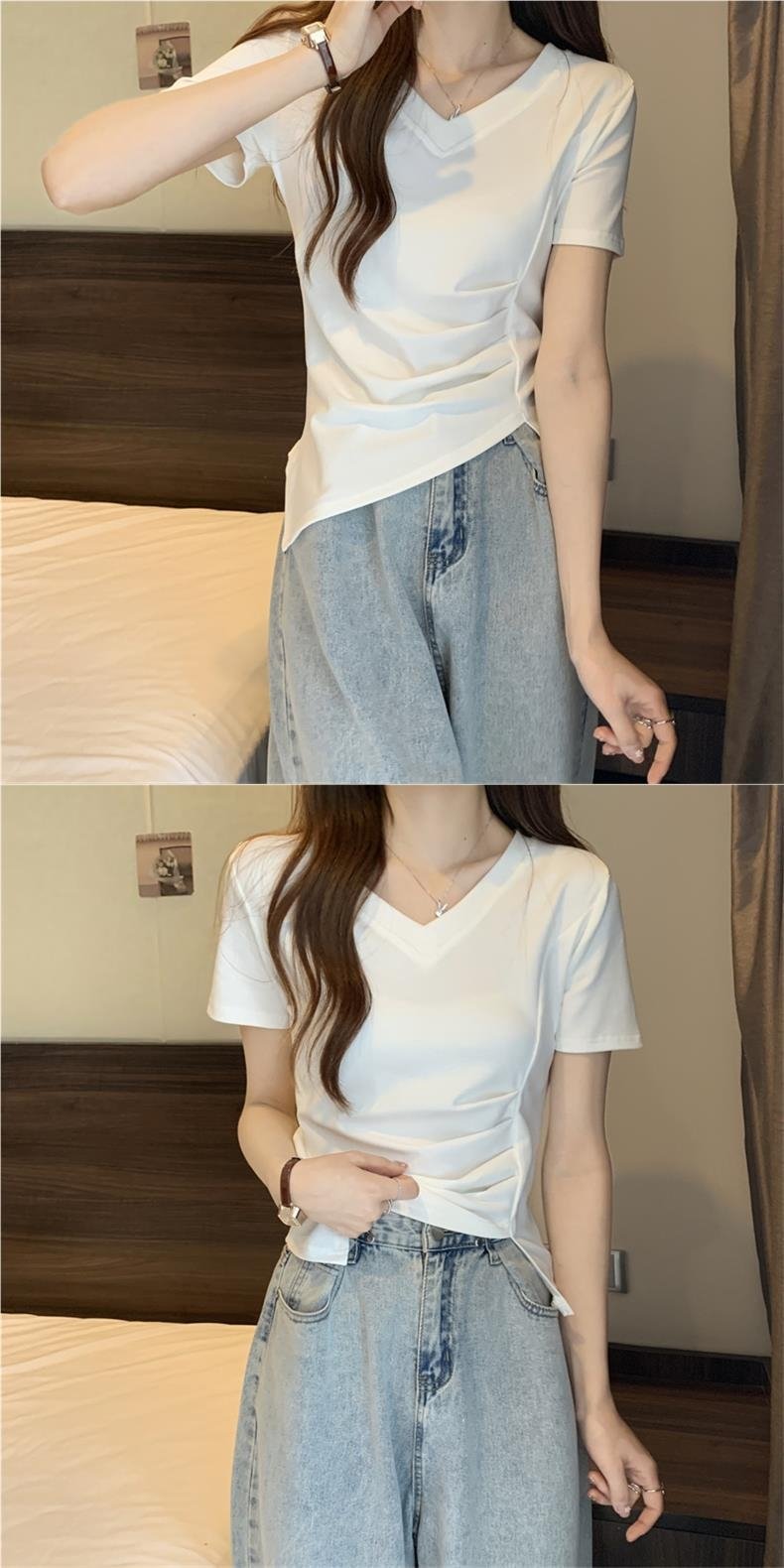 Футболка с коротким рукавом V-образным вырезом оптом