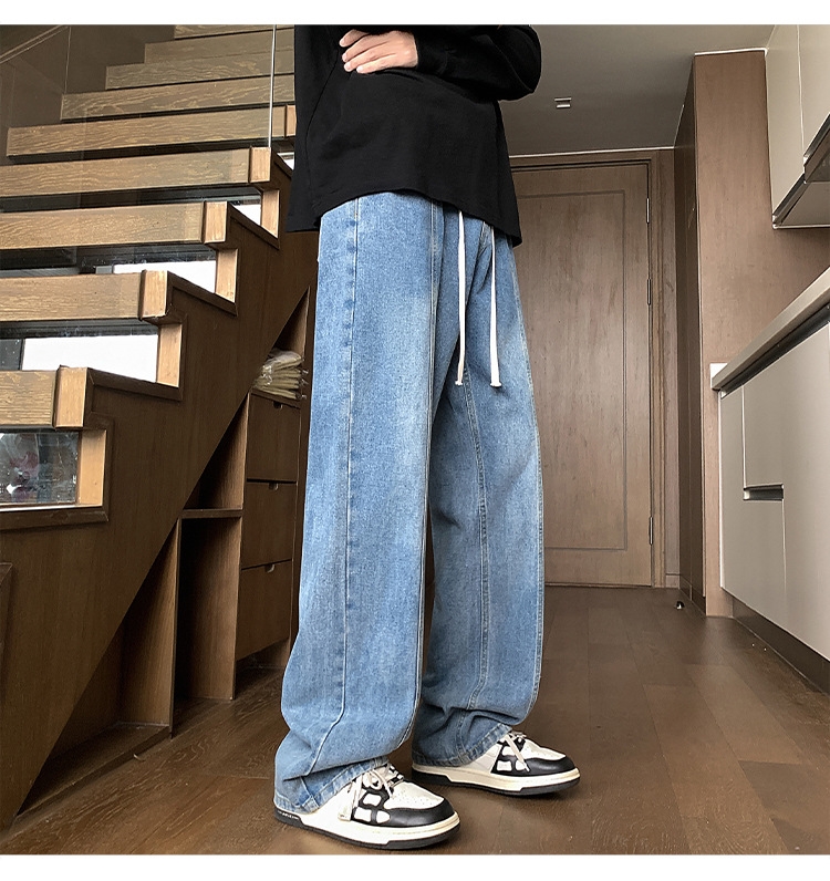 Джинсы мужские 2024 новинка весна осень тонкие американские уличные широкие прямые свободные брюки оптом из Китая