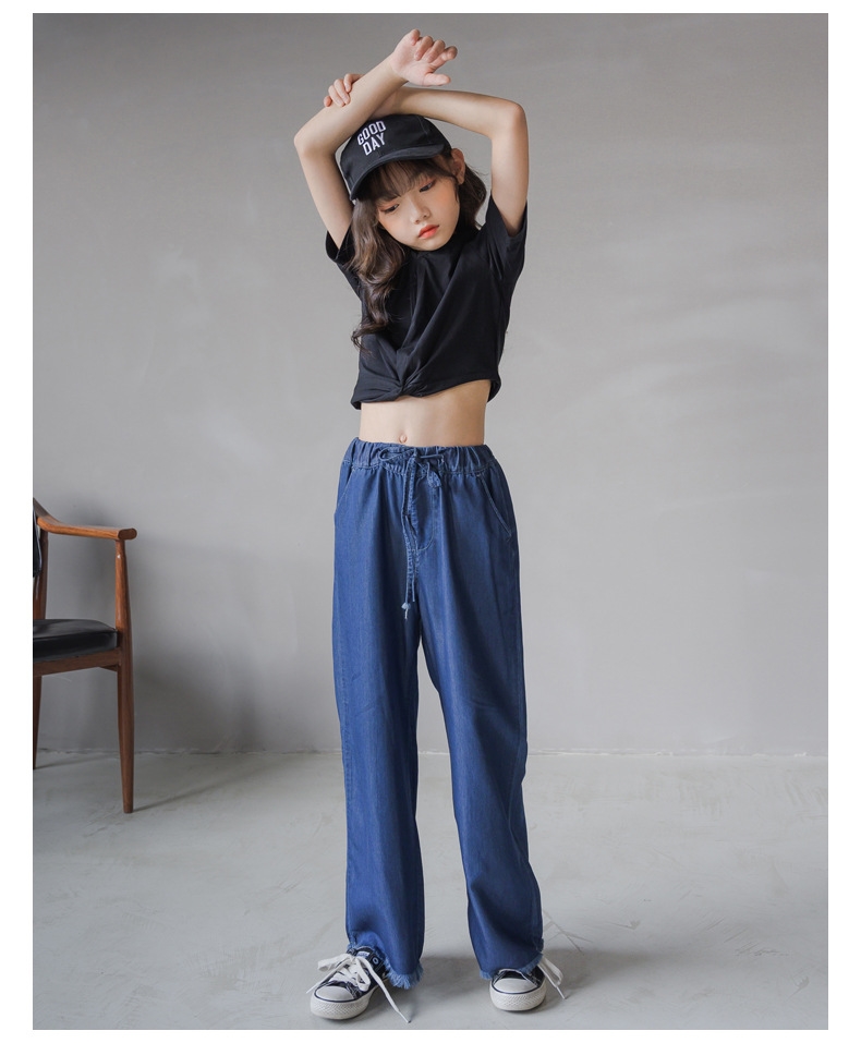 Джинсы для девочек 2021 летняя свободная тонкая шелковая прямая штаны с высокой талией оптом из Китая