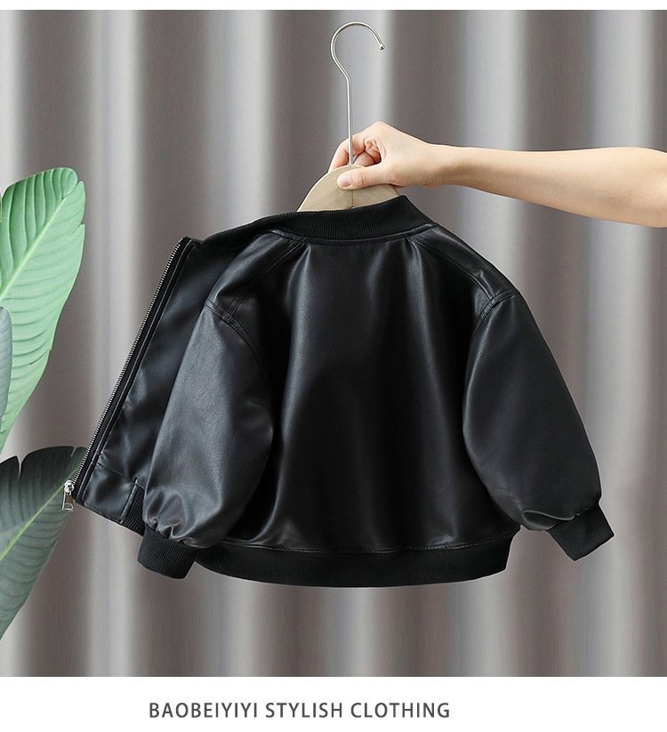 Детский куртка 2024 новинка мальчик черная кожаная куртка оптом из Китая