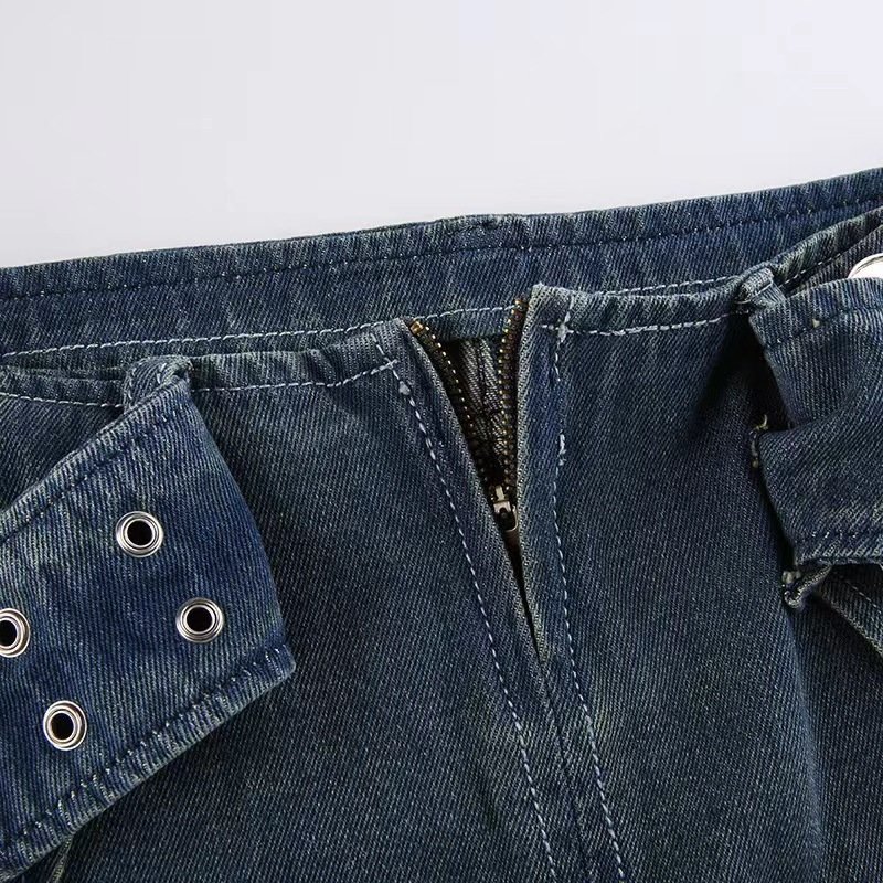 Джинсовая мини-юбка с крупной пряжкой и высокой посадкой оптом из Китая