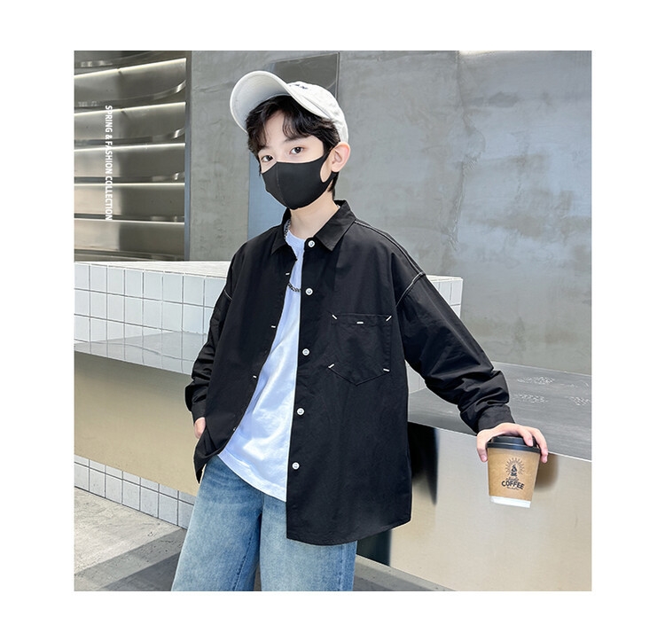 Мальчик рубашка 2024 новая весна корейская детская рубашка куртка мальчик досуг длинный рукав весенняя мода детская одежда оптом из Китая