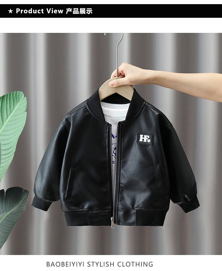 Детский куртка 2024 новинка мальчик черная кожаная куртка оптом из Китая