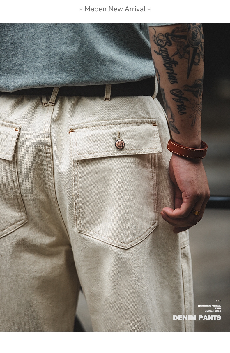 Мужские джинсы Маден ретро белого цвета оптом из Китая