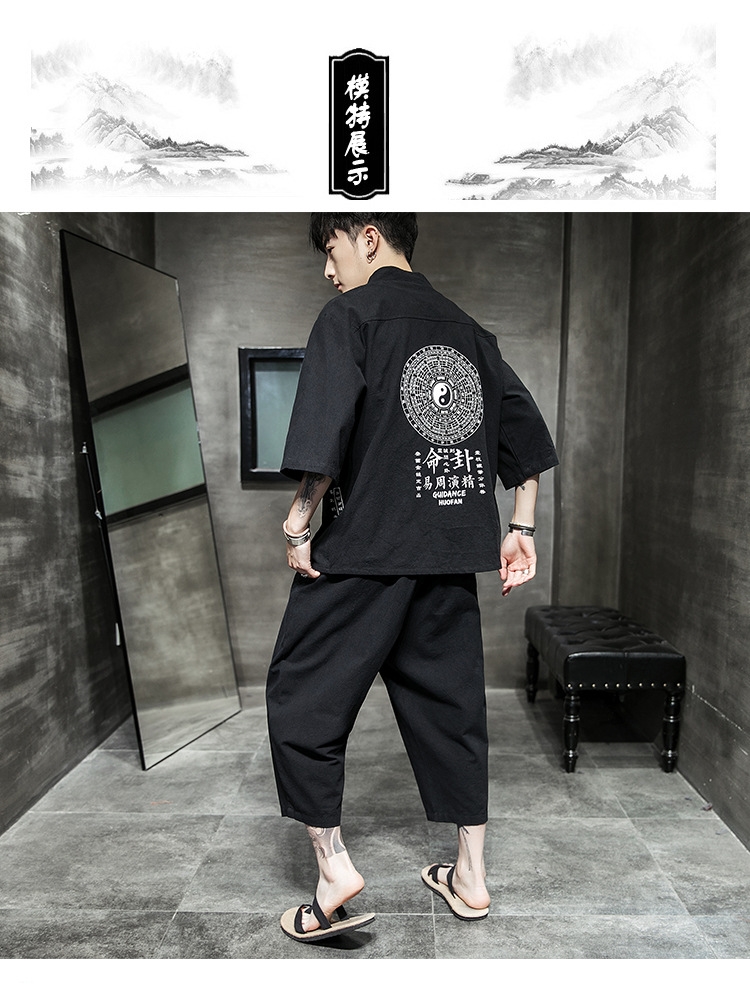 Китайский стиль льняной летний костюм для мужчин оптом из Китая