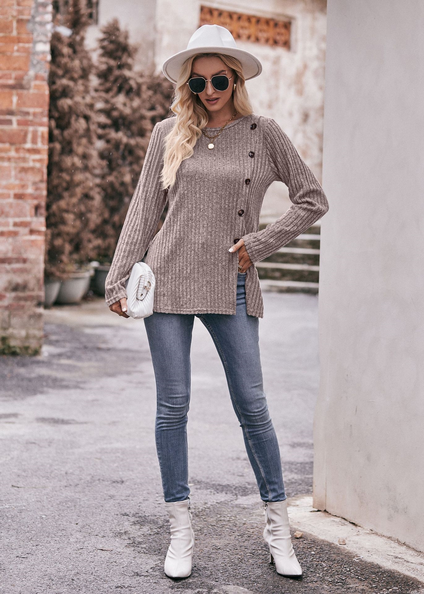 Женская футболка с круглым вырезом и пуговицами оптом из Китая