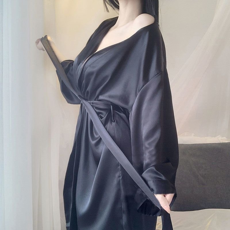 Халат для сна плюс-сайз лето 2023 в стиле бойфренд с длинным рукавом, однотонный, длинный, свободный крой, для отелей, до 200 фунтов оптом