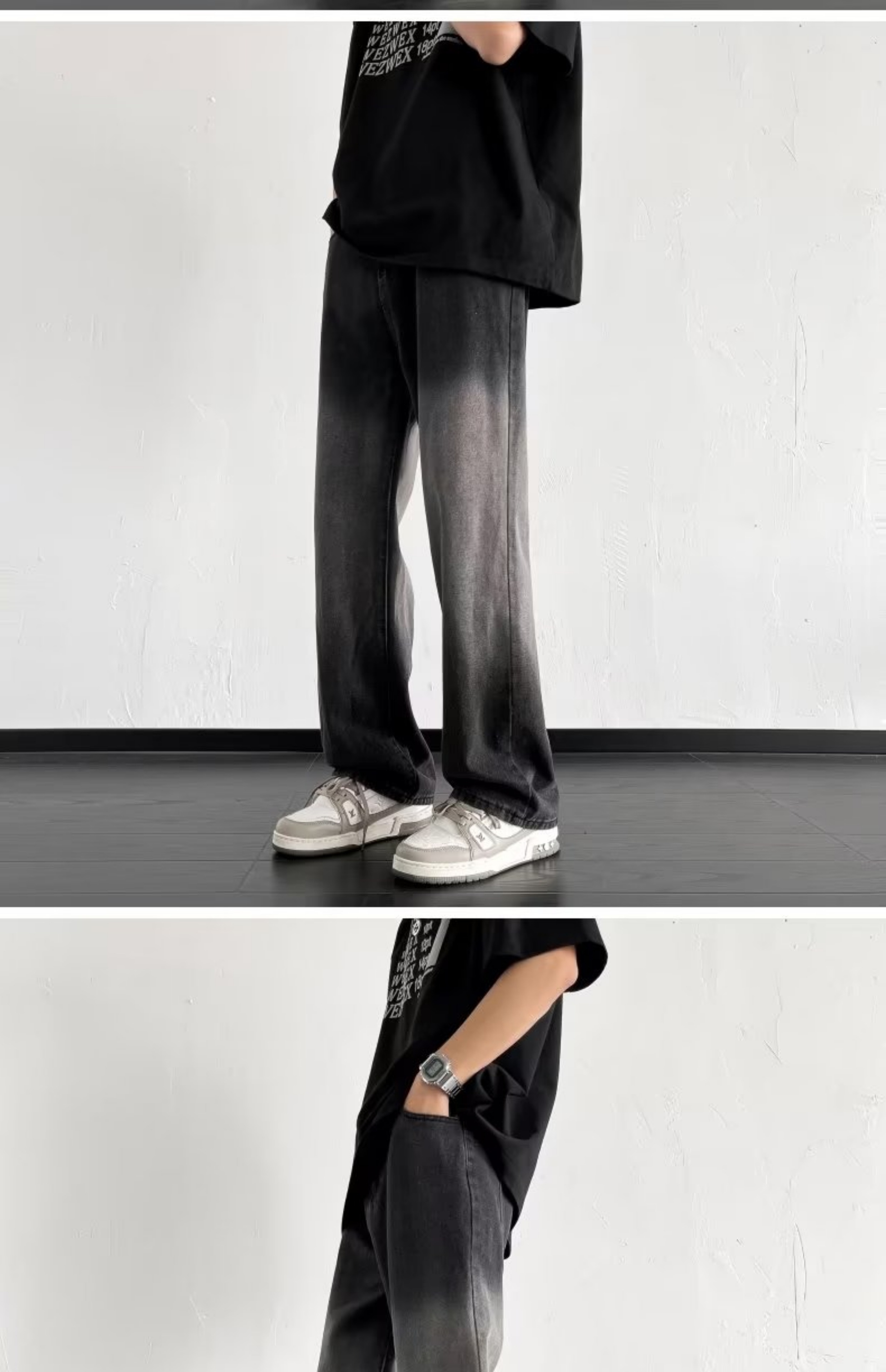 Широкие джинсы с постепенным переходом цвета оптом из Китая