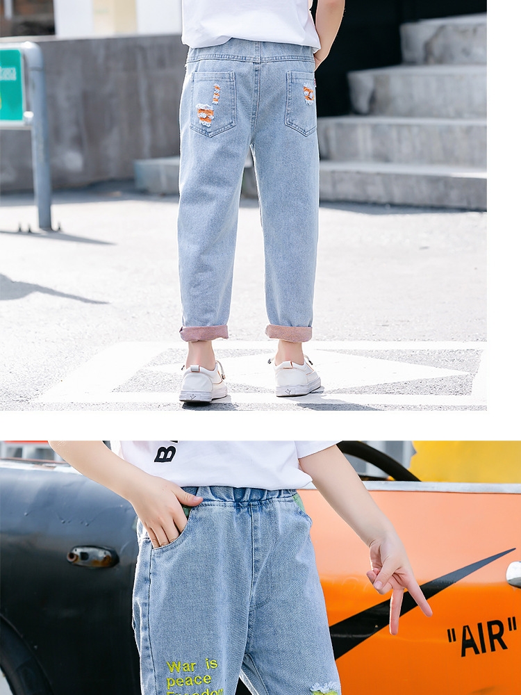 Летние джинсы для девочек с вышивкой и дырками оптом из Китая