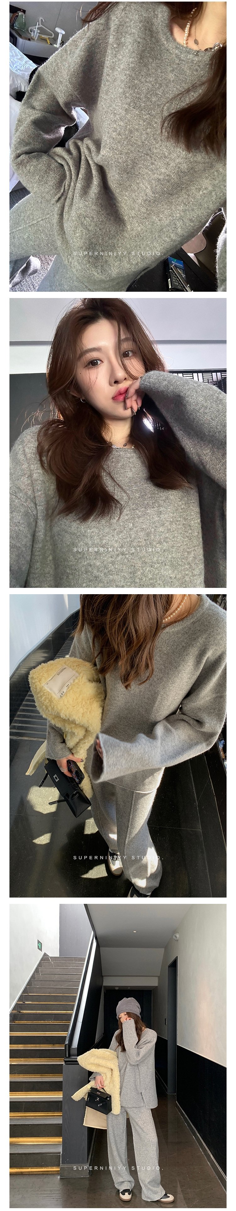 Набор из мягкого шерстяного свитера и широких брюк оптом из Китая