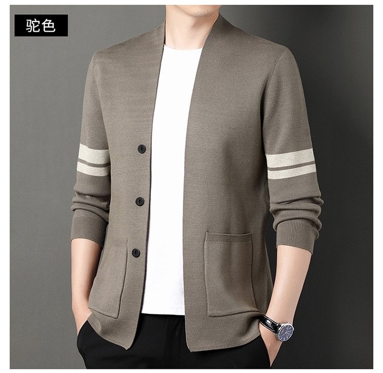 Мужская тонкая кардиган-жакет в полоску оптом