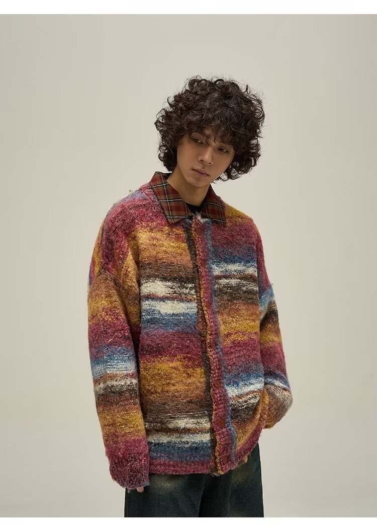 Ретро полосатый свитер с круглым вырезом оптом