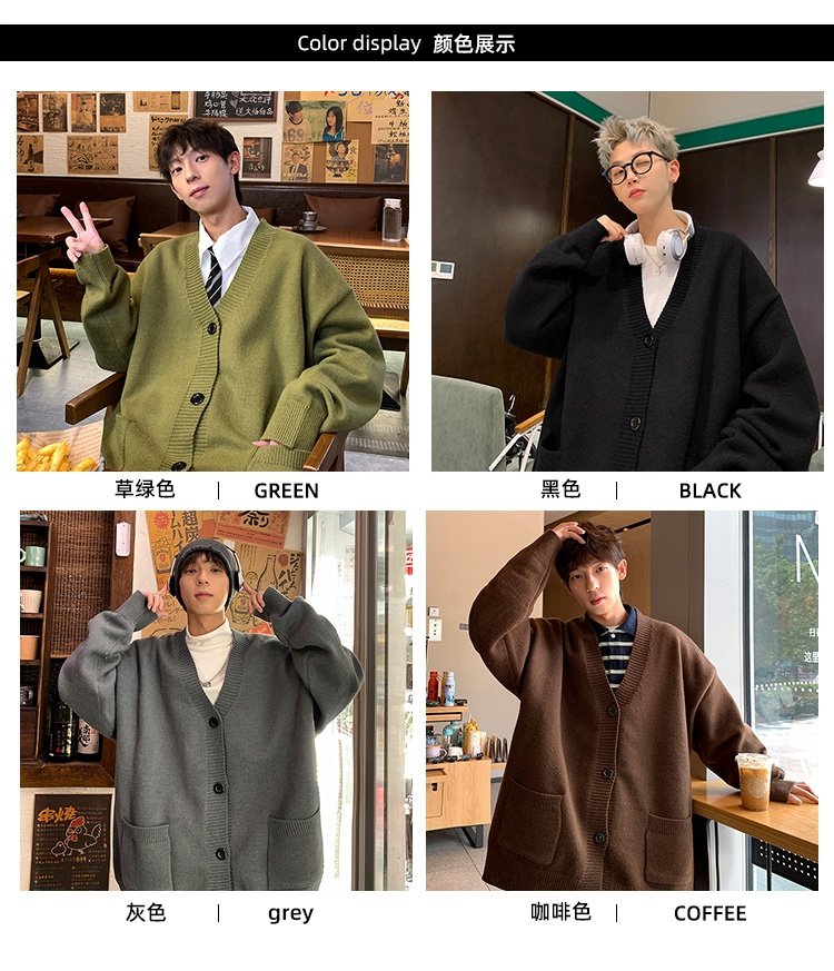 Мужской свитер V-образный вырез осенне-зимний японский ретро-ленивый вязаный свитер в стиле хип-хоп свободный наружный свитер оптом