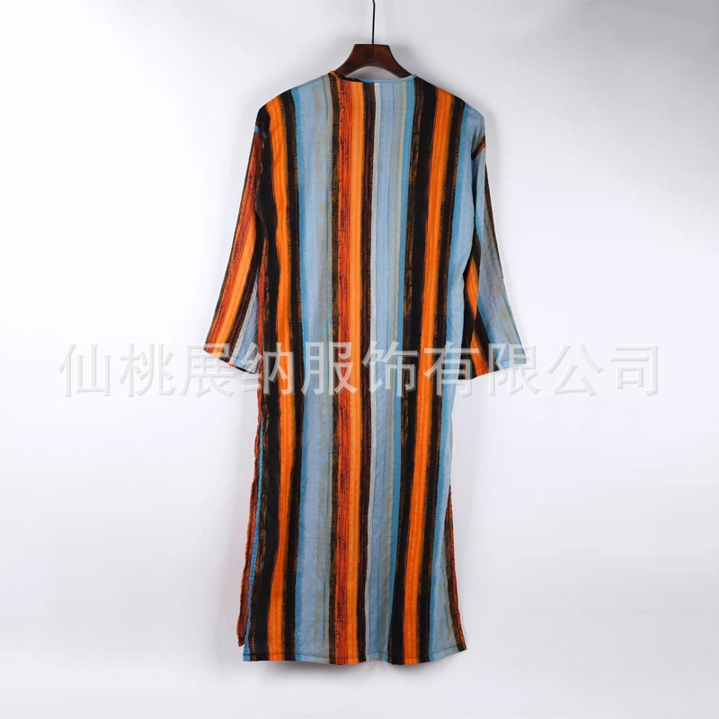 Мужская одежда восточного стиля с длинным рукавом и полосатым воротником оптом из Китая