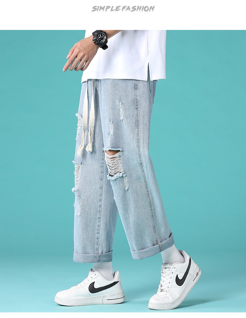 Летние мужские джинсы с разрывами и прямыми штанинами оптом из Китая