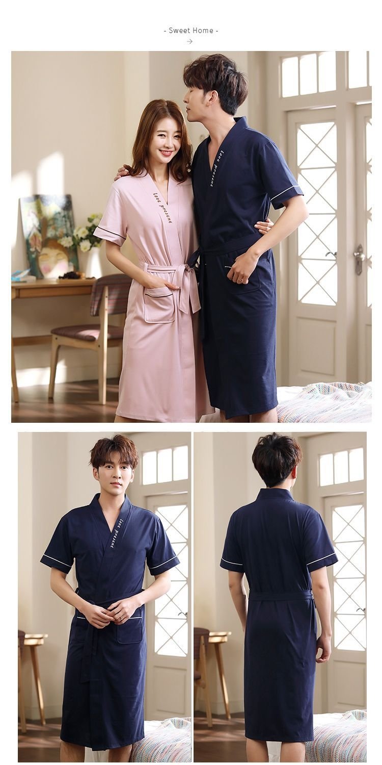 Халат для сна летний длинный сексуальный хлопковый для женщин и мужчин 100% хлопок больших размеров тонкий для пар оптом