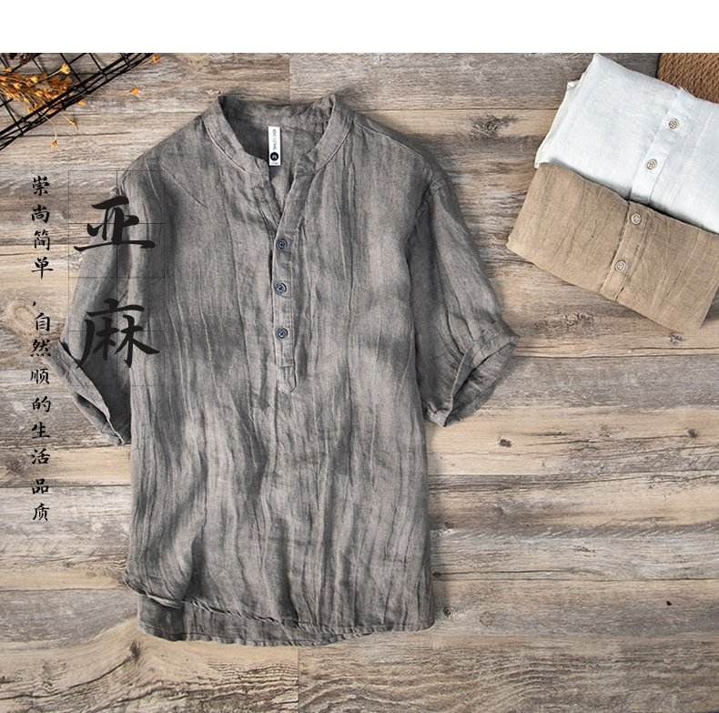 Льняная мужская футболка с коротким рукавом оптом из Китая
