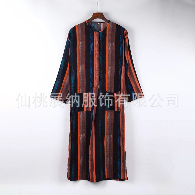 Мужская одежда восточного стиля с длинным рукавом и полосатым воротником оптом из Китая