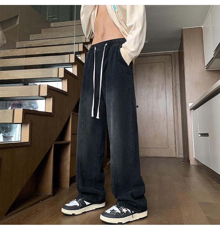 Джинсы мужские 2024 новинка весна осень тонкие американские уличные широкие прямые свободные брюки оптом из Китая