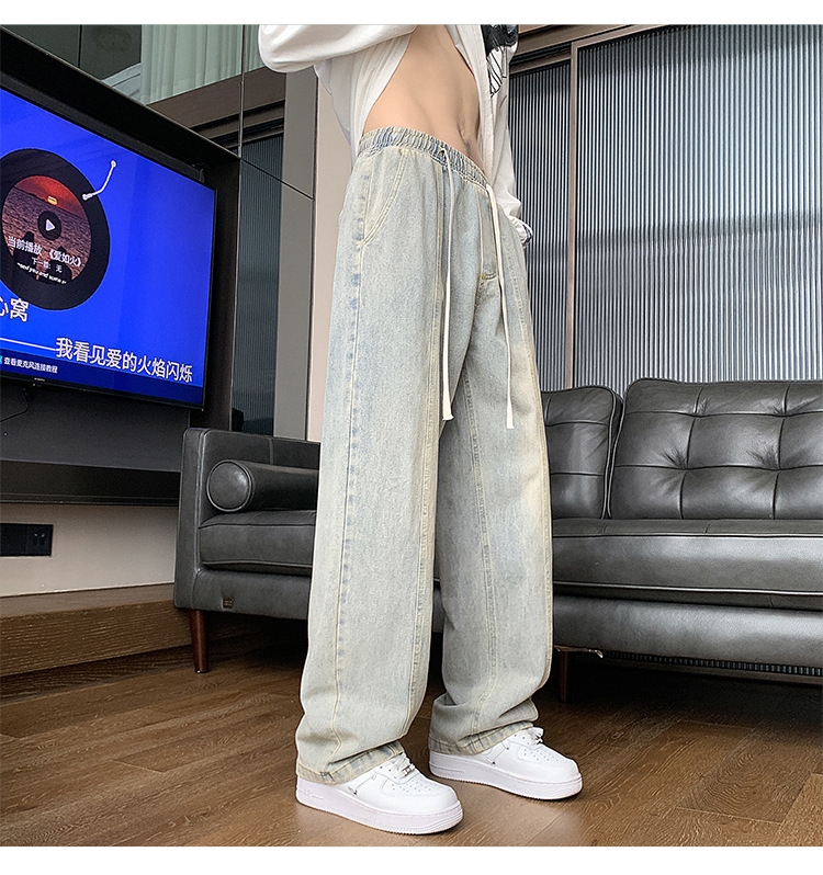 Джинсы мужские 2024 новинка весна осень тонкие американские уличные широкие прямые свободные брюки оптом из Китая