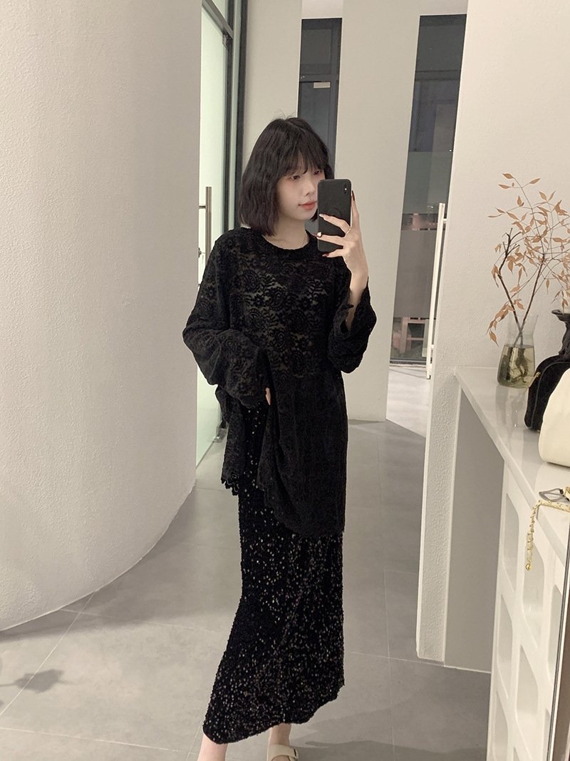 Высокая юбка с блестками из бархата оптом из Китая