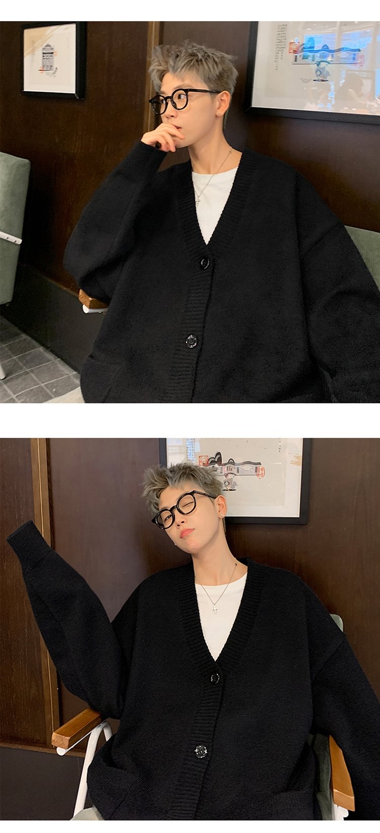 Мужской свитер V-образный вырез осенне-зимний японский ретро-ленивый вязаный свитер в стиле хип-хоп свободный наружный свитер оптом